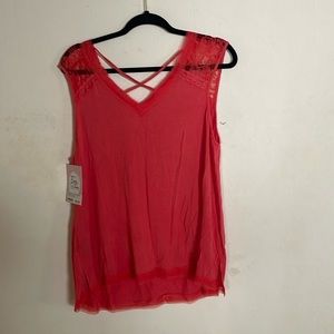 Pol Sleeveless Top with Lace Detail and Criss cross back